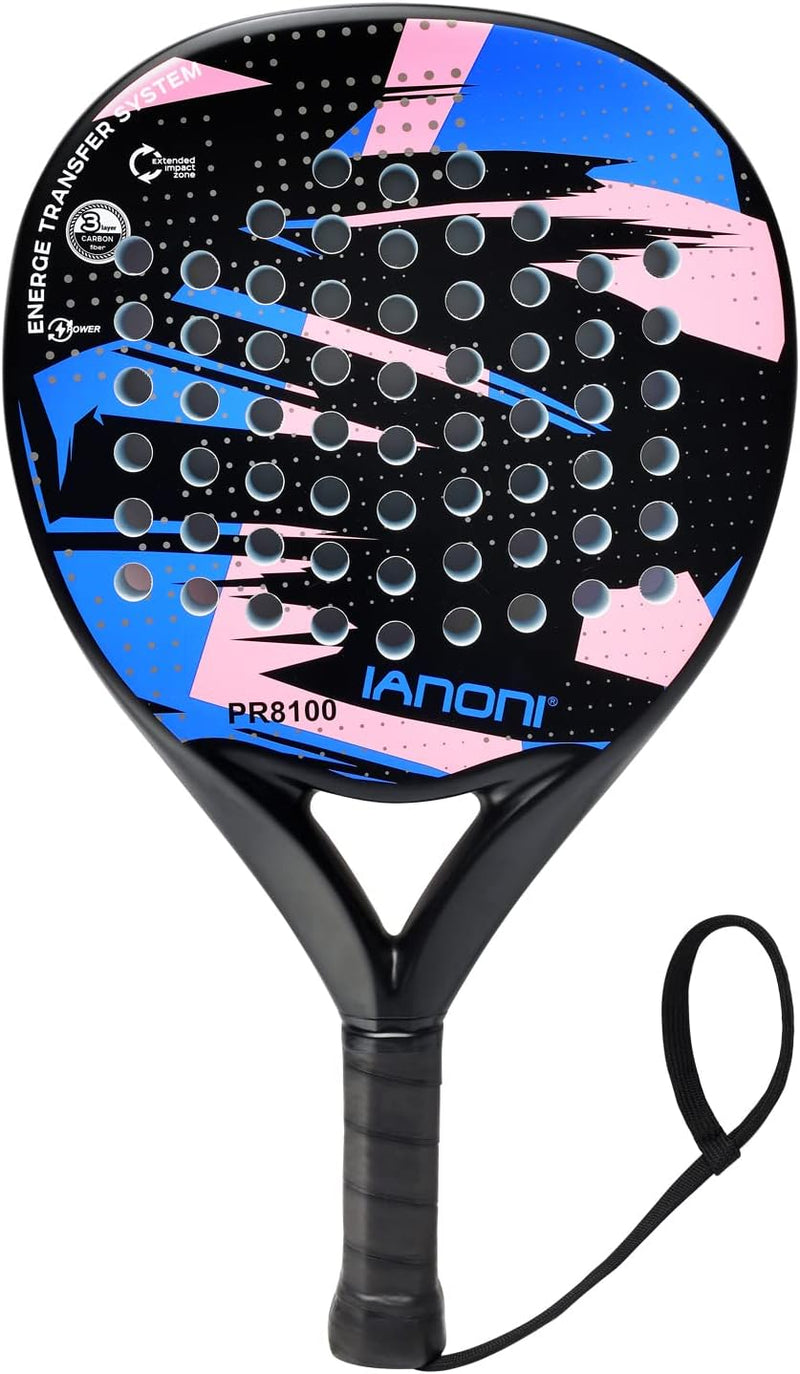 Padel Racket Carbon Fiber Surface with EVA Memory Flex Foam Core Padel Tennis Racquets Lightweight - blue