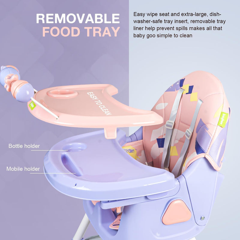 Baybee Baby High Chair for Kids with Adjustable Height and Footrest, Toddler Walker Feeding Booster Chair Seat for Baby with Tray, Wheel, Safety Belt and Cushion For Babies 6 Month to 4 Year (Green)