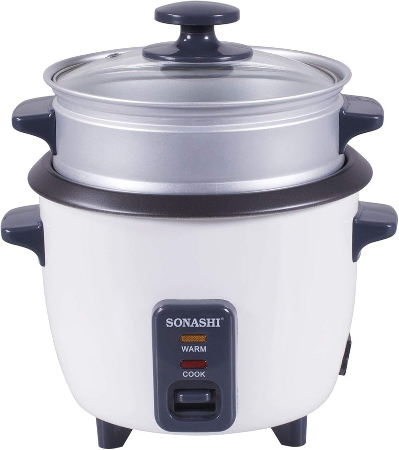 Sonashi 1.8 L Rice Cooker With Steamer SRC-318 - Tempered Glass Lid, Cool Touch Handle, Non-Stick Coating & Automatic Shut Off Function | Kitchen Appliance