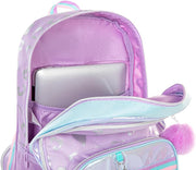 4-wheel Trolley 17" School Bag Set of 3 w/Lunch Bag and Pencil Pouch - Love Purple