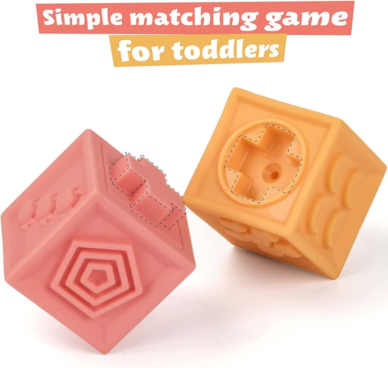 Soft Baby Blocks 6 to 12 Months and Up,Sensory baby stacking toys Babies Bath Toy,Infant Stacking Building Blocks Rings Balls for Boys Girls Teething Toy Play,Animals Fruit Textures Squeeze Block Set