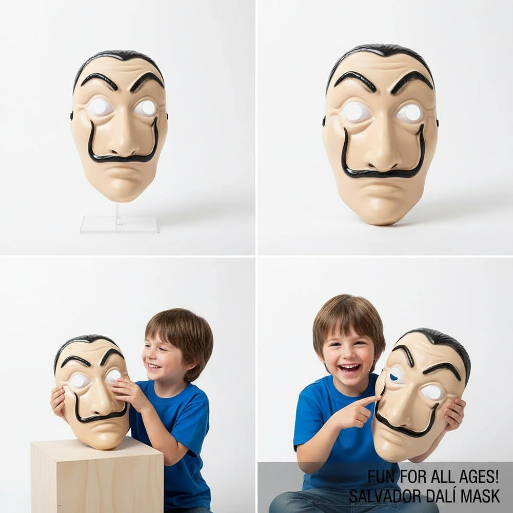 ZAIN Halloween Money Heist Plastic Mask, Scary Grimace Dali Mask, Full Face, Unisex Adult, PP Material, 25.5cm x 16cm
