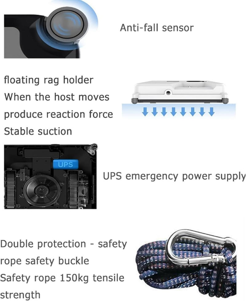 Smart Window Cleaner, Window Cleaning Robot with 3 Automatic Cleaning Modes Glass Cleaning Robot 3000pa Suction Power Window Cleaner Window Cleaning Device for High-Rise Glass Cleaning