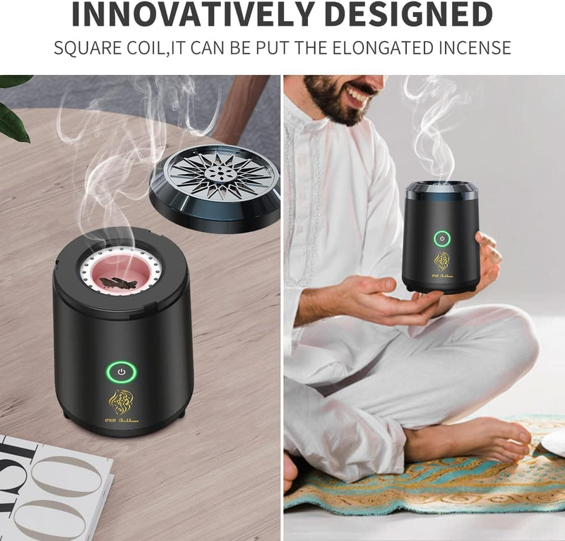 Bukhoor Burner, Electric Oud Incense, Aroma Diffuser with long lasting battery, Usb Rechargeable, Great gift for Home, Car, Desert Camping & Travel.