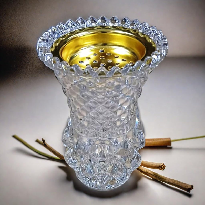 Crystal Glass Bakhoor Burner Oud burner Incense Bakhoor Charcoal Burner مبخرة عود,مبخرة بخور Frankincense Burner Madkhan Mabkhara Bakhoor Gold Incense Burner (Clear)