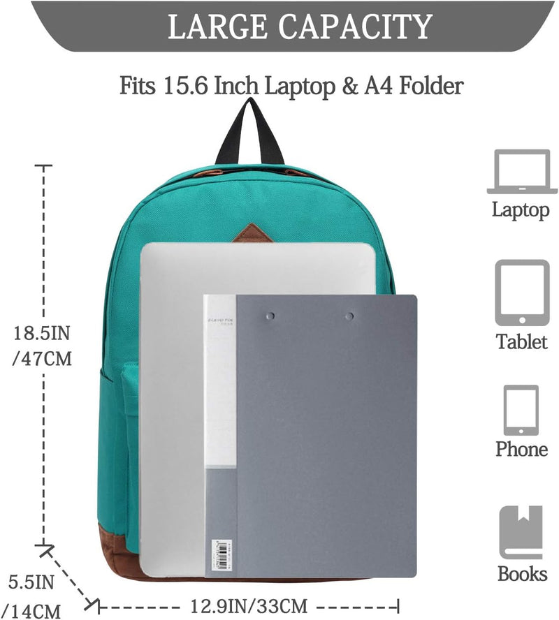 VASCHY Men's Backpack, Women's Waterproof School Bag, Boy Girl Computer 15.6 Inch Vintage for School, College, Work, Travel, Leisure
