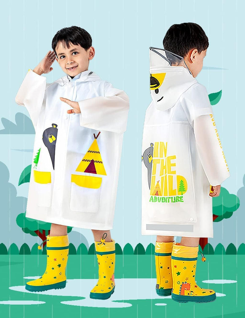 Kids Rain Poncho, Children's raincoats, Kids Raincoat Girls Boys Reusable Rain Poncho Jacket, Waterproof Jacket with Hood Toddler Rainwear Rain Coat (Bear M)