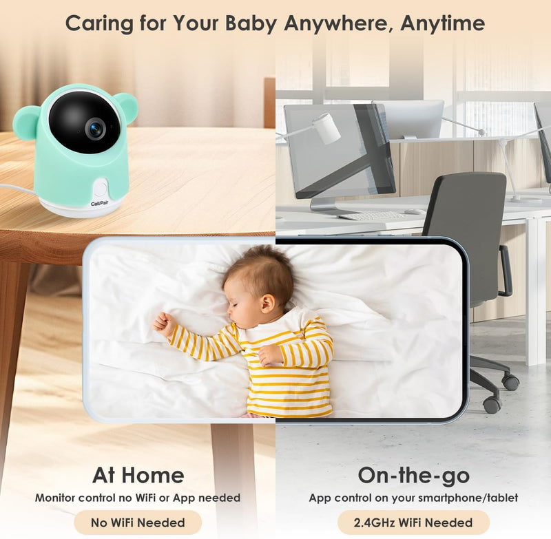 Baby Monitor with Camera and Audio, Baby Camera Monitor 1080P WiFi Smartphone App Control Night Vision 4.3 Inch Screen, 2 Talk Temperature Humidity Sensor