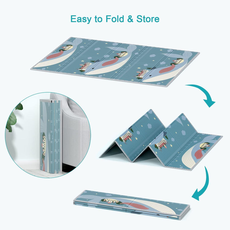 Skade SAKDE Baby Play Mat, Extra Large Folding Baby Crawling Mat, Waterproof Reversible Playmat Foam Anti-Slip Portable Kids Play Mat with Storage Bag for Infant, Toddler, 180 * 200 * 2 cm (White)