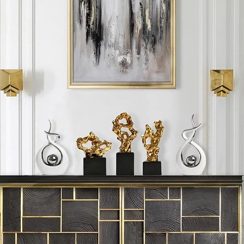 Norrclp Home Decor Modern Abstract Art Ceramic Statue Table Decorations for Dining Room Living Room Office Centerpiece, Green and Gold