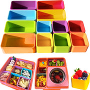 Silicone Bento Lunch Box Dividers Reusable Bento Box Containers Bundle Accessories- Non-Toxic, BPA Free, Dishwasher Safe - Rectangle(Blue+Purple+Yellow+Red+Green+Orange)+Square(Blue+Green+Purple+Yellow+Red+Orange)