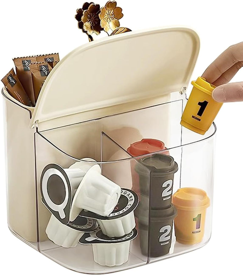 KASTWAVE Wall Mounted Coffee Capsult Holders, Plastic Coffee Pod Holder Clear Coffee Capsule Storage Organizer with Lid Coffee Bar Accessories Basket for Tea Bags Creamer Sugar Bags