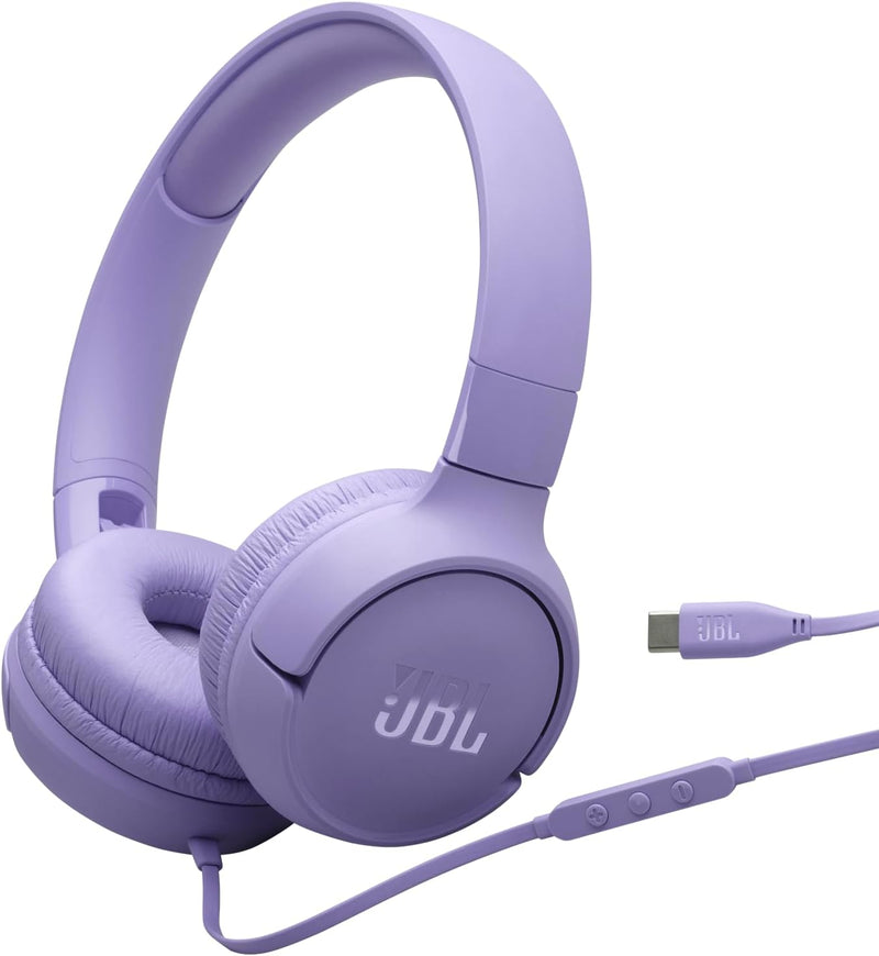 JBL Tune 520C USB-C Wired Headphones Hi-Res Audio, Pure Bass Sound, 3-Button Remote, Padded On-Ear Design Purple - JBL TUNE 520C Purple