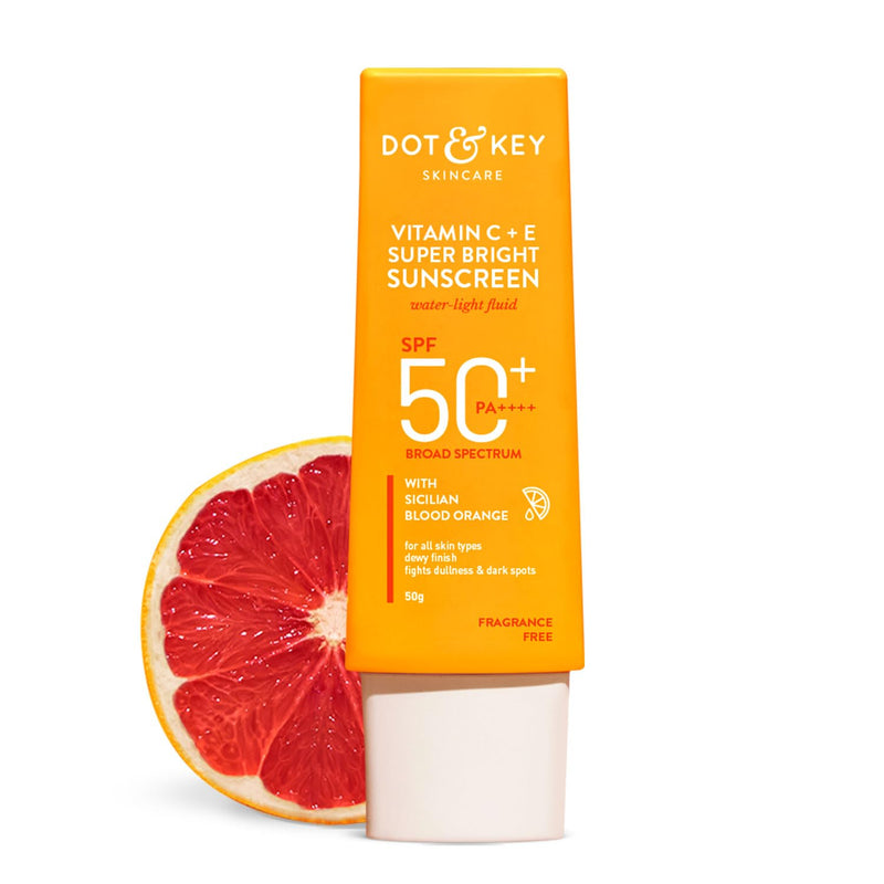 Dot & Key Sunscreen SPF 50 PA+++ with Vitamin C + E | for Even Toned & Glowing Skin | No White Cast, WaterLight I UVA/B & Blue Light Protection I Better Vitamin D absorption I for Women & Men | 50gm