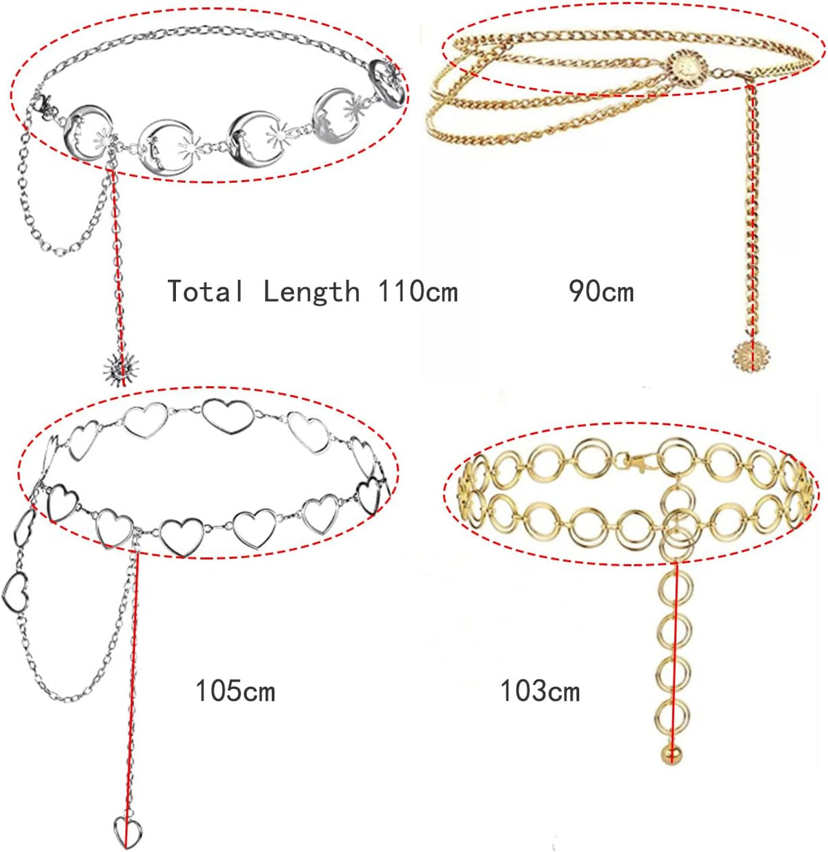 4pcs Metal Waist Chain Belts for Women - Adjustable Fashion Multilayer Chain Belts for Pants Dresses – image 2
