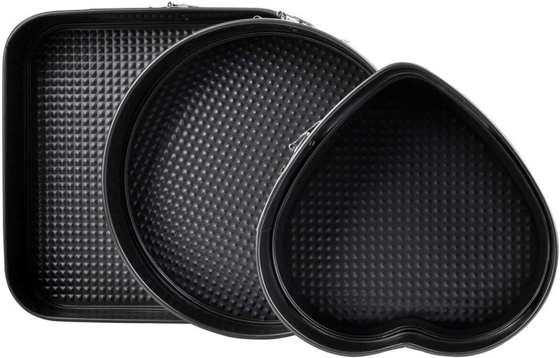 Yanek 3-Piece Springform Cake Pan Set Includes Square, Heart, & Round Molds Non-Stick, & Leakproof, Easy release For Baking Cakes Tarts & Desserts Durable Bakeware for Home & Professional Use