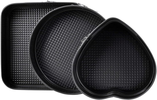 Yanek 3-Piece Springform Cake Pan Set Includes Square, Heart, & Round Molds Non-Stick, & Leakproof, Easy release For Baking Cakes Tarts & Desserts Durable Bakeware for Home & Professional Use