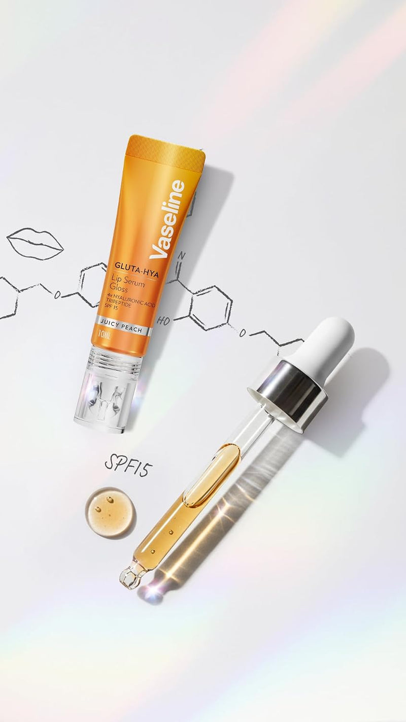 GlutaHya Serum Gloss Tinted Lip Care Juicy Peach Hyaluronic Acid & Glutathione for Plump Dewy Lips Instant Moisturisation, SPF 15, NonSticky 10 ml