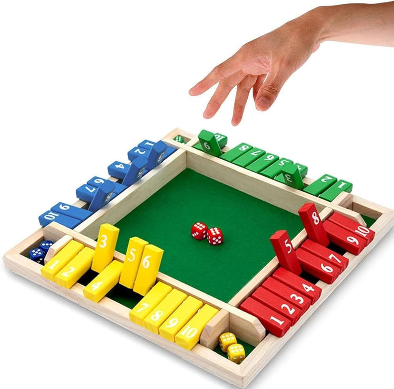 Shut The Box Dice Game,2-4 Player Family Wooden Board Table Math Games for Adults and Kids, 8 Dices Classics Family Game Tabletop Version Games for Classroom,Home,Party or Pub