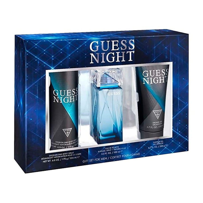 GUESS Night Men's Eau de Toilette Perfume, 100 ml + 200 ml Shower gel + 226 ml Body Spray Set