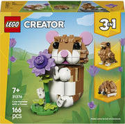 Creator 3in1 Cute Hamster with a Flower Toy - Animal Figure Transforms into a Hedgehog or Eagle - DIY Room Decor Idea - Birthday Gift for 7+ Year Old Girls & Boys - 31376
