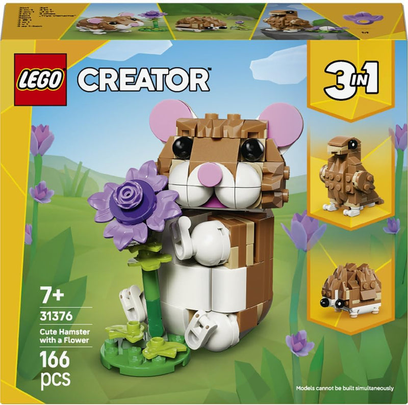 Creator 3in1 Cute Hamster with a Flower Toy - Animal Figure Transforms into a Hedgehog or Eagle - DIY Room Decor Idea - Birthday Gift for 7+ Year Old Girls & Boys - 31376