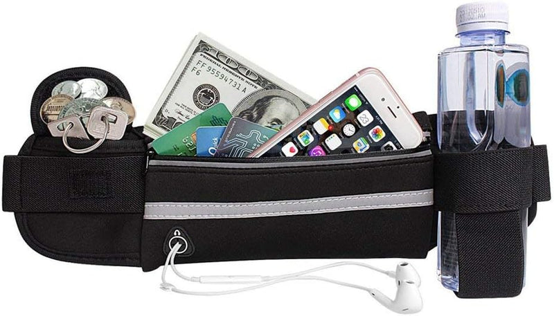 Running Belt with Extender, Bounce Free Pouch Bag, Fanny Pack Workout Belt Sports Waist Pack Belt Pouch for Apple iPhone XR XS 8 X 7+ Samsung Note Galaxy in Running Walking Cycling - Black