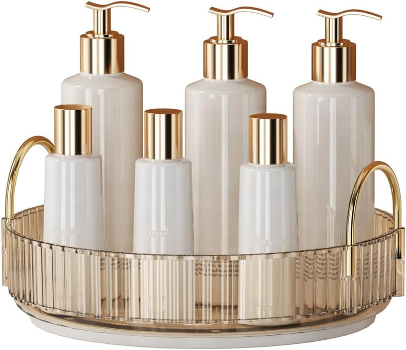 Makeup Organize Rotating,Perfume Organize, 360° Luxury Acrylic Makeup Organizer & Skincare Rack Spinning Lazy Susan 3 Tier,Dressing table to display your perfumes and cosmetics. (White-2)
