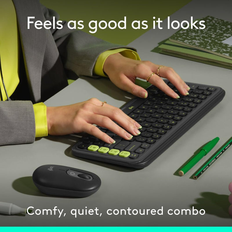 Logitech POP ICON COMBO, Bluetooth keyboard and mouse combo, comfortable typing, programmable keys and buttons, quiet clicks, Easy-Switch up to 3 devices - Graphite
