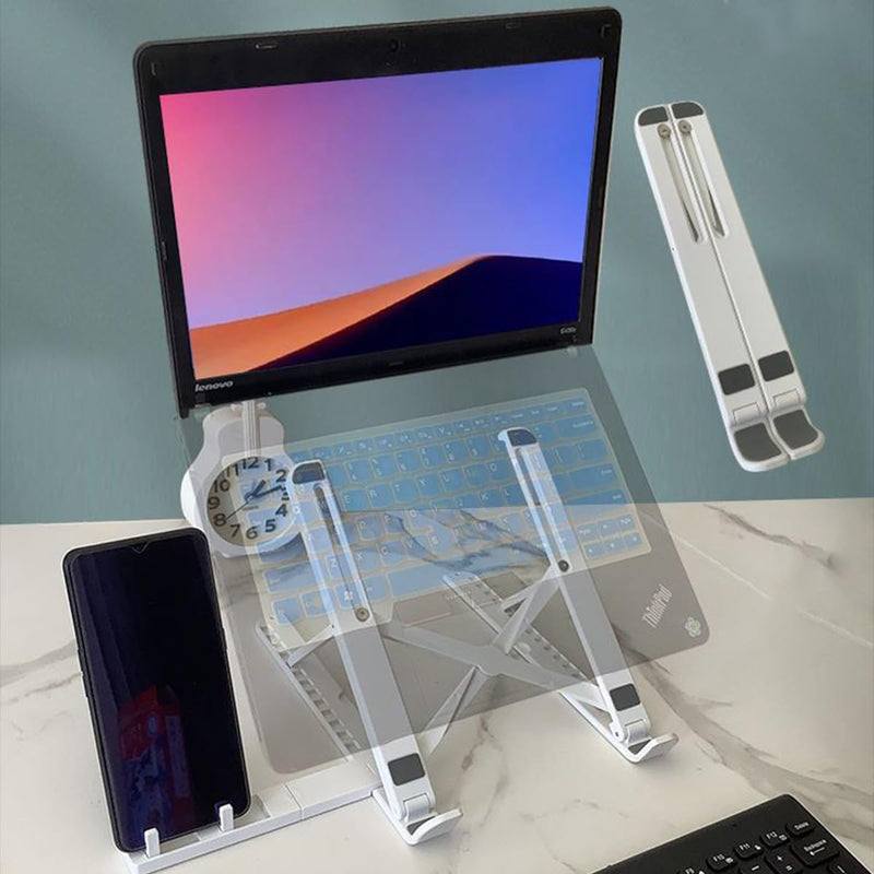 2-in-1 ABS Laptop Stand for Desk and Phone Holder, Adjustable Foldable Laptop Riser Portable Ergonomic Notebook Stand for Laptops/iPad (11-17")