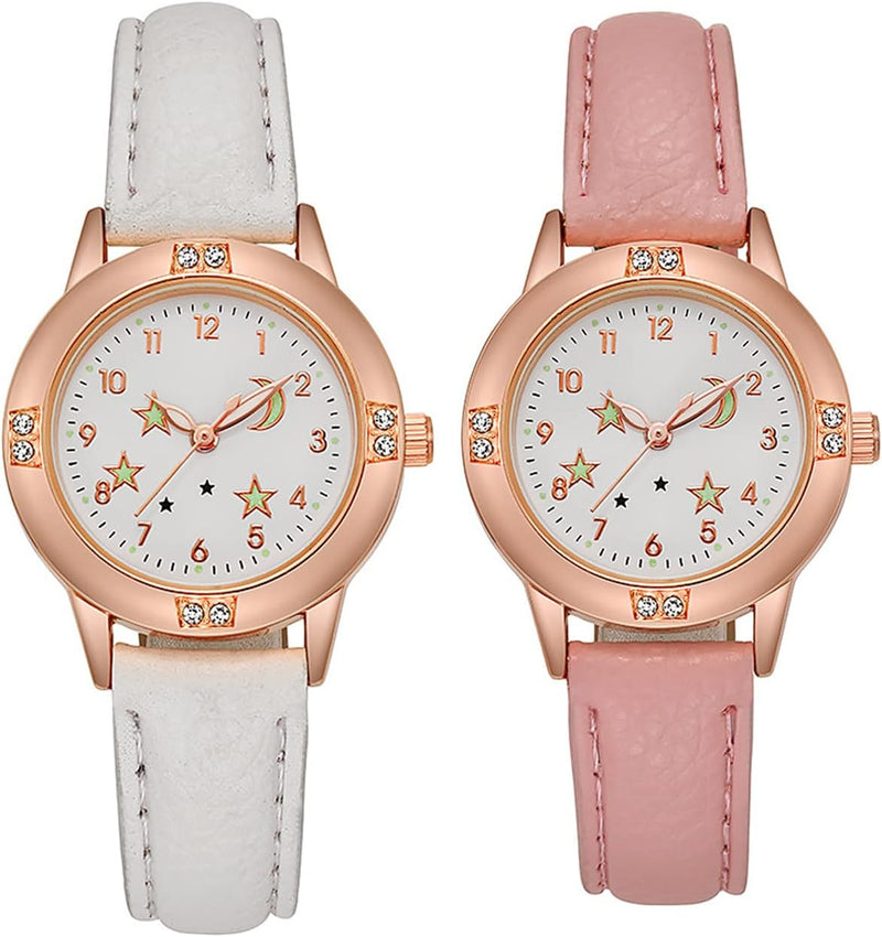 Ywhalep 2 Packs Kids Watches for Girls 3D Cute Cartoon Silicone Children Toddler Wrist Watch Waterproof Time Teaching Easy to Read Watch