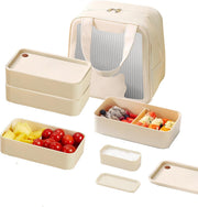 Bento Box Lunch Boxes Stackable Bento Lunch Box for Adults Leak-Proof Lunch Container with Compartments 4-in-1 Lunchbox with Sauce Pot Cutlery Set Microwave Dishwasher Safe Available 1300ML (Beige) - Blue