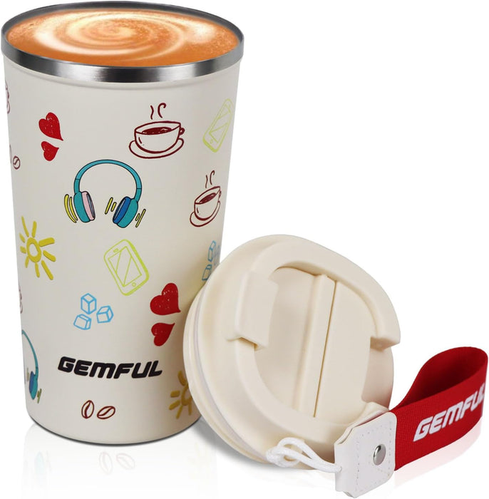 GEMFUL Travel Coffee Mug Stainless Steel Vacuum Ice and Hot Drinks Insulated Tumbler for Home Office Outdoor Works, 380ml, Pink