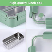 1100ml Bento Lunch Box for Meals and Snacks, Leakproof Insulated Food Container with 2 Stainless Steel Compartments for Adults and Kids at Work or School, Microwave Safe, Green