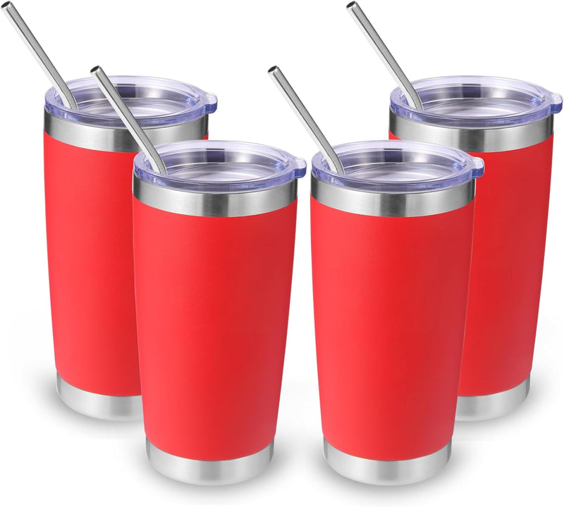 Volhoply 20oz Stainless Steel Tumbler with Lid and Straw,Double Wall Insulated Travel Iced Coffee Mug Fits Car Cup holder,Powder Coated Cups for Hot and Cold Drinks,Gifts for Women Men（White,1 Set）