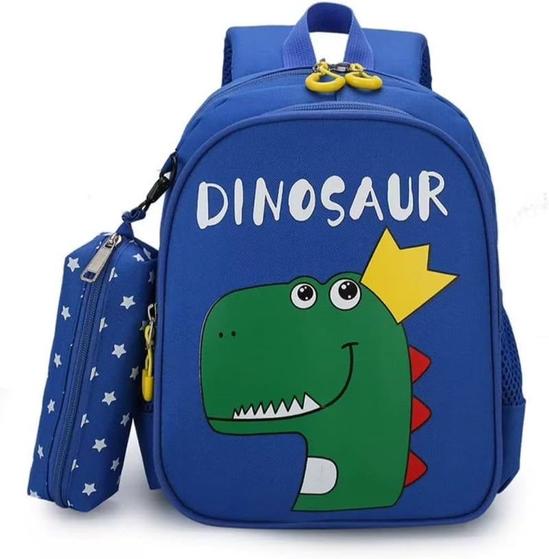 Toddler BackpackLightweight Kids Daypack Cute Animal Design,Waterproof Schoolbag for KidsLightweight Plush Cartoon Daypack for School and Travel - Blue dinasour with Pencil Case