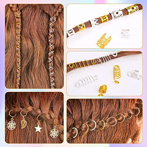 SYOSI 259PCS Hair Jewelry Accessories for Women Braids, Hair Loc Wire Wrapped Adornment for Dreadlock, Hair Aluminum Beads Charms Gold Braids Ring Cuffs Clips with Pendants for Hair Decorations