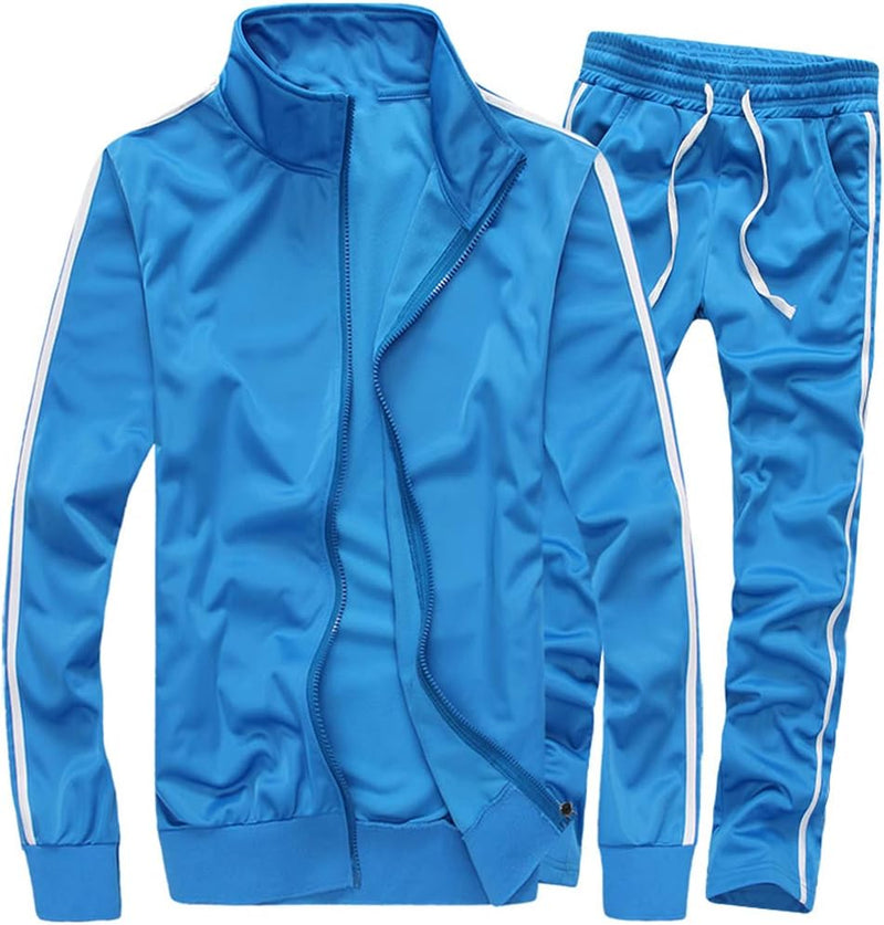 Men's Activewear Full Zip Warm Tracksuit Sports Set Casual Sweat Suit - r.blue
