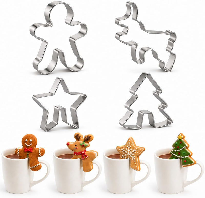 Crethinkaty 9 Pcs Mini Christmas Linzer Cookie Cutters Set, Christmas Stainless Steel Cookie Cutters, Christmas Tree, Gingerbread Man, Snowman, Elk - for Christmas Winter Holiday Baking - style.1