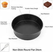 Non-Stick Round Cake Pan 24cm with Lock Baking Pan Leakproof Oven Bakeware for Cakes, Cheesecakes & Desserts