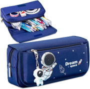 4-Layer Cartoon Pencil Case for Boys Large Capacity Blue Pen Pouch with Astronaut Pendant Fun Pencil Box Ideal for Students School Supplies Organized Storage for Pens Pencils and Stationery Essentials