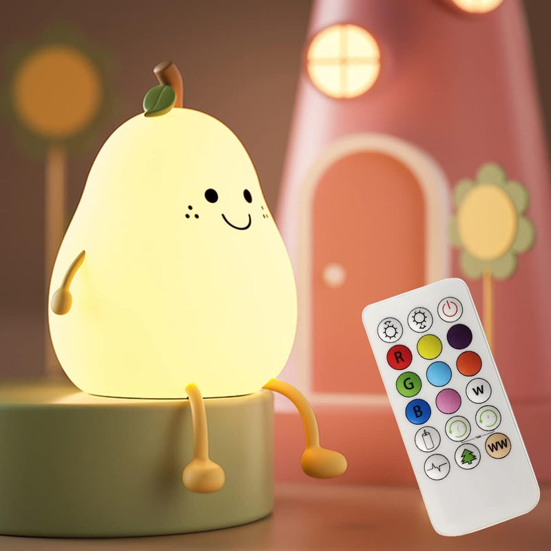 LEDHOLYT Night Light for Kids, Cute Silicone Nursery Pear Lamp for Baby and Toddler,Fruit NightLight for Boys and Girls,Squishy Night Lamp for Bedroom,Kawaii Bedside Lamp for Kids Room (Pear) - Pear-Remote