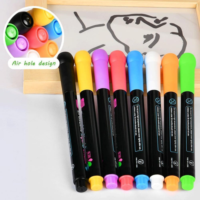 Khazna Dry Erase Markers, 8 Pack, Fine Tip, Erasable Whiteboard Pens for Kids, Liquid Chalk Markers, Easy Wipe, Compact & Non-Toxic, Ideal for Home, School & Office