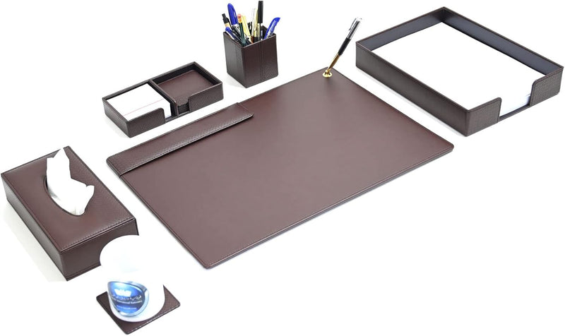 FIS Executive Desk Set with Italian PU Materials, Set of 5 Pieces Desk Set Organizer, Dark Brown Color, Pack in Gift Box-FSDS221DBR