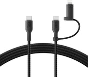 Belkin 2-in-1 Charging Cable with USB-C & Lightning Connector - Braided Fast-Charging Cable, USB-C to USB-C & Lightning Charger Cord, Multi-Charging Combo for Apple iPhone, iPad, Samsung, More - Black - Black