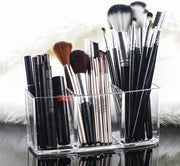 Clear Makeup Brush Holder Organizer with 3 Slots, Clear Cosmetic Brushes Container for Eyebrow Pen Comb Power Brush, Desktop Pen Pencil Storage Organizer