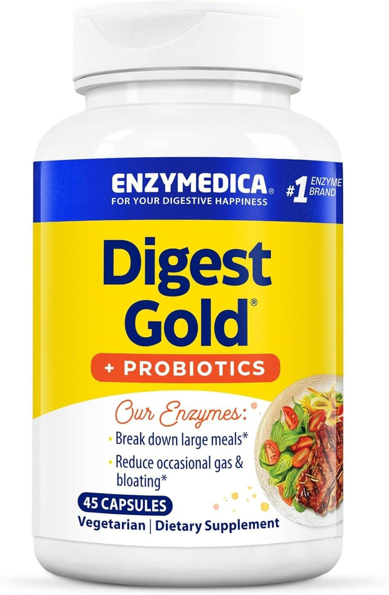 Digest Gold + Probiotics 2-in-1 Digestive Enzymes & 1.5 Billion Probiotics for Gut Health & Breaks Down Meals & Reduces Gas & Bloating 45 Capsules - 45 Capsules