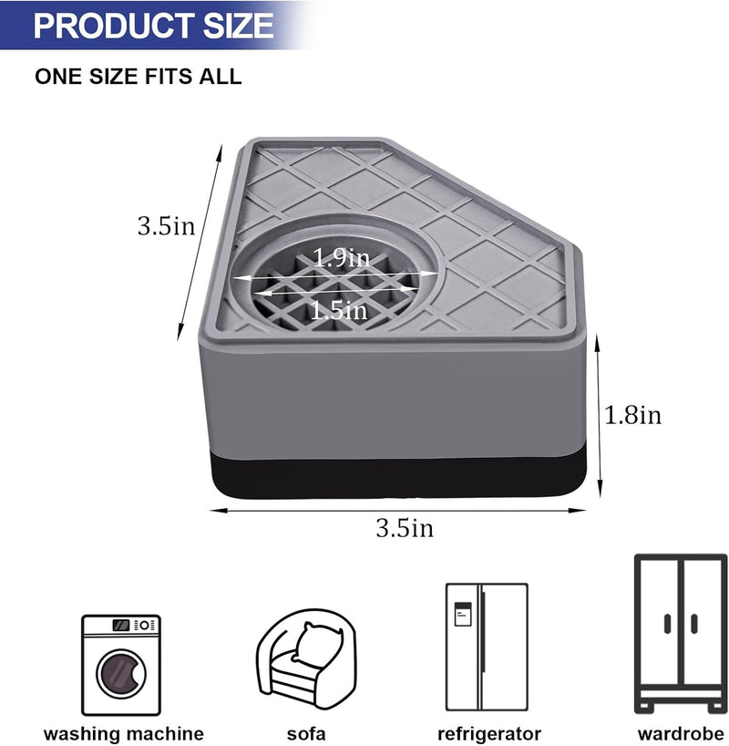 4Pcs Anti Vibration Pads for Washing Machine, Stops Washer Dryer Moving, Prevents Noise, Vibration Transfer, Antivibration Stabilizer Support Feet Mat Suitable for Most Furniture (Increase1.8in)