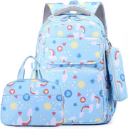 School bags for girls,Kids Backpacks Set of 3pcs,Large-capacity waterproof Backpack,Kids School Bag with Lunch Bag and Pencil Case,School Backpack for boys girls - Blue