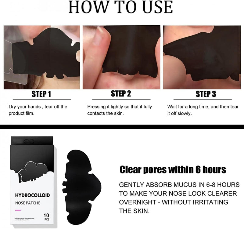 Nose Strip, Pimple Patche, Nose Sticker, Mighty Patch, Zits Strip, Hydrocolloid Patche, for Nose Pore, Zit, and Oil, Dermatologist, Approved Overnight Pore Strips to Absorb Acne Nose Gunk (10 Pcs)